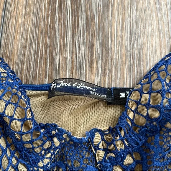 For love and lemons skivvies bat your lashes underwire lace bra blue - Picture 4 of 5